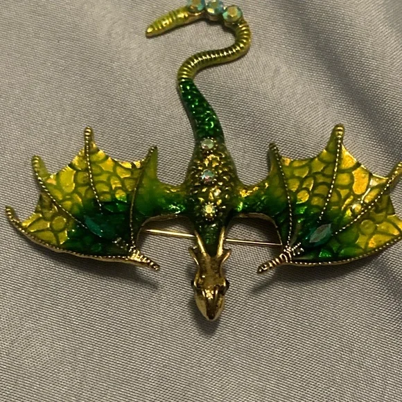 Green and Gold Dragon Reptile Brooch/Pendant - Picture 2 of 4